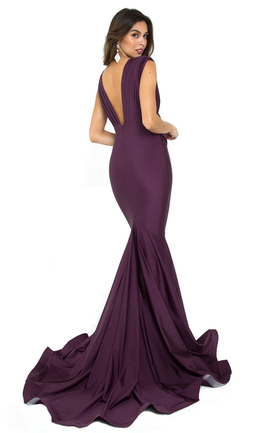 Atria - 6203H Drape Style Sultry Formal Gown In Purple and Black