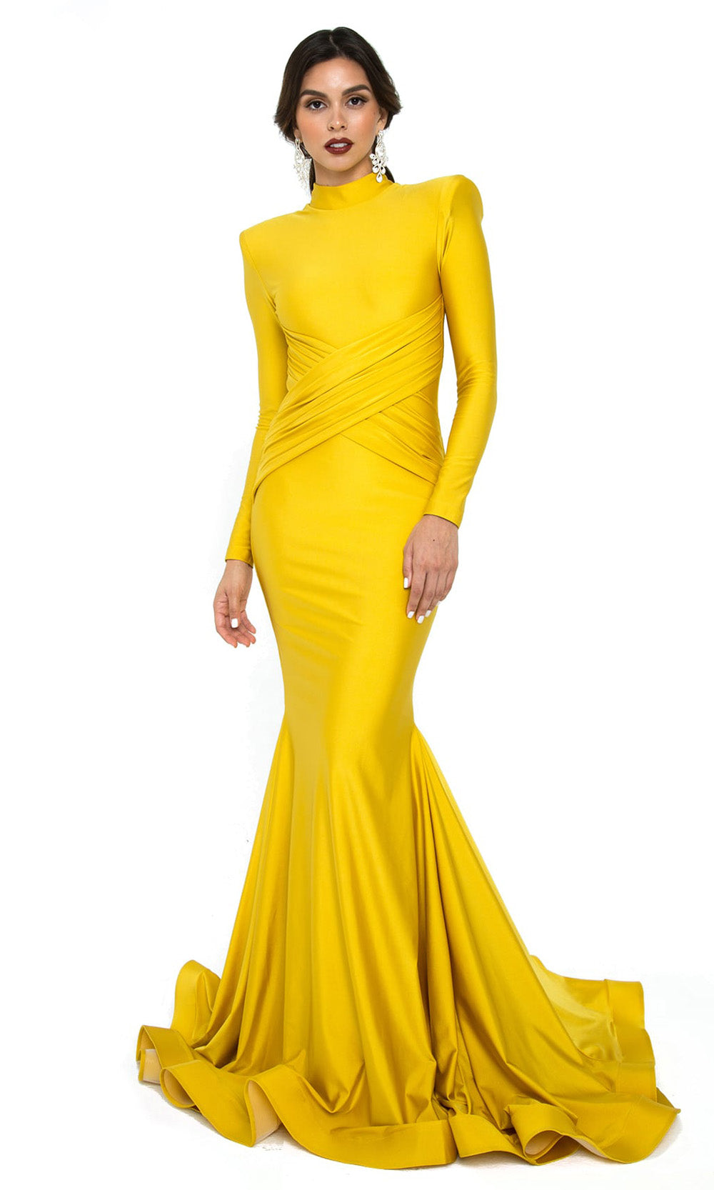 Atria - 6500H High Neck Modest Mermaid Gown In Yellow