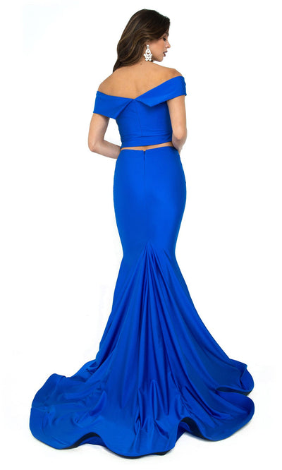 Atria - 6504H Off Shoulder Two Piece Mermaid Gown In Blue