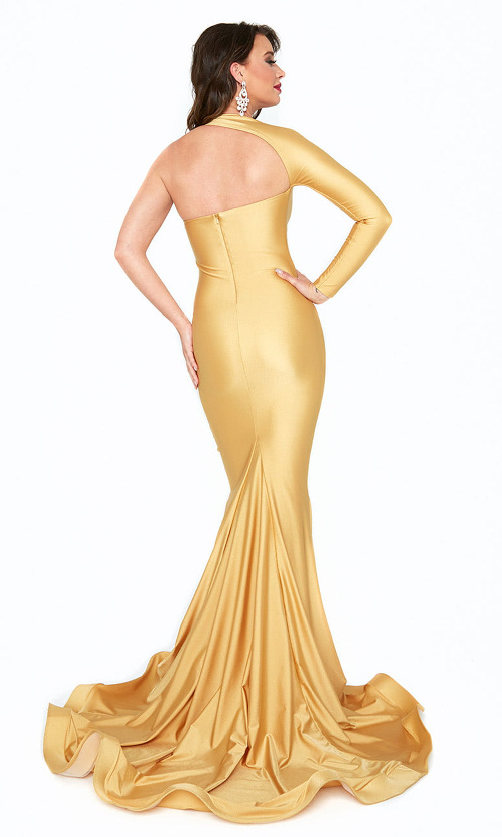 Atria - 6517H Single Shoulder Asymmetric Evening Gown In Gold