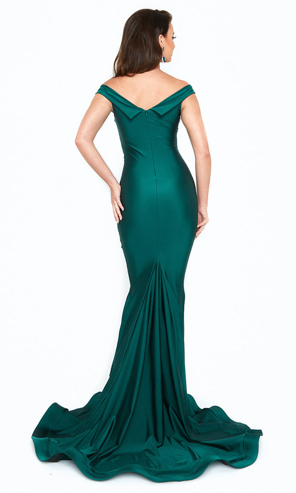 Atria - 6519H V Neck Crisscross Styled Gown In Green