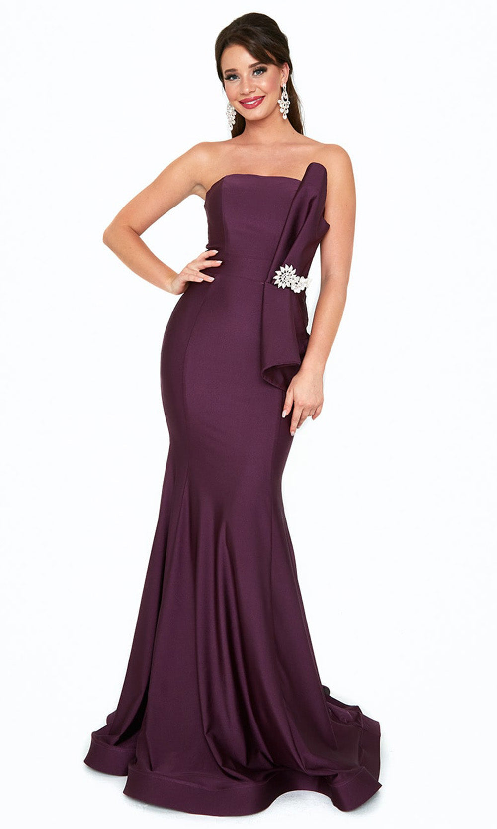 Atria - 6526h Detailed Formal Strapless Trumpet Gown In Purple and Black