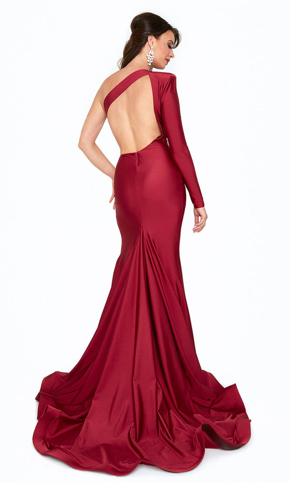 Atria - 6529H One Shoulder Red Carpet Slit Gown In Red