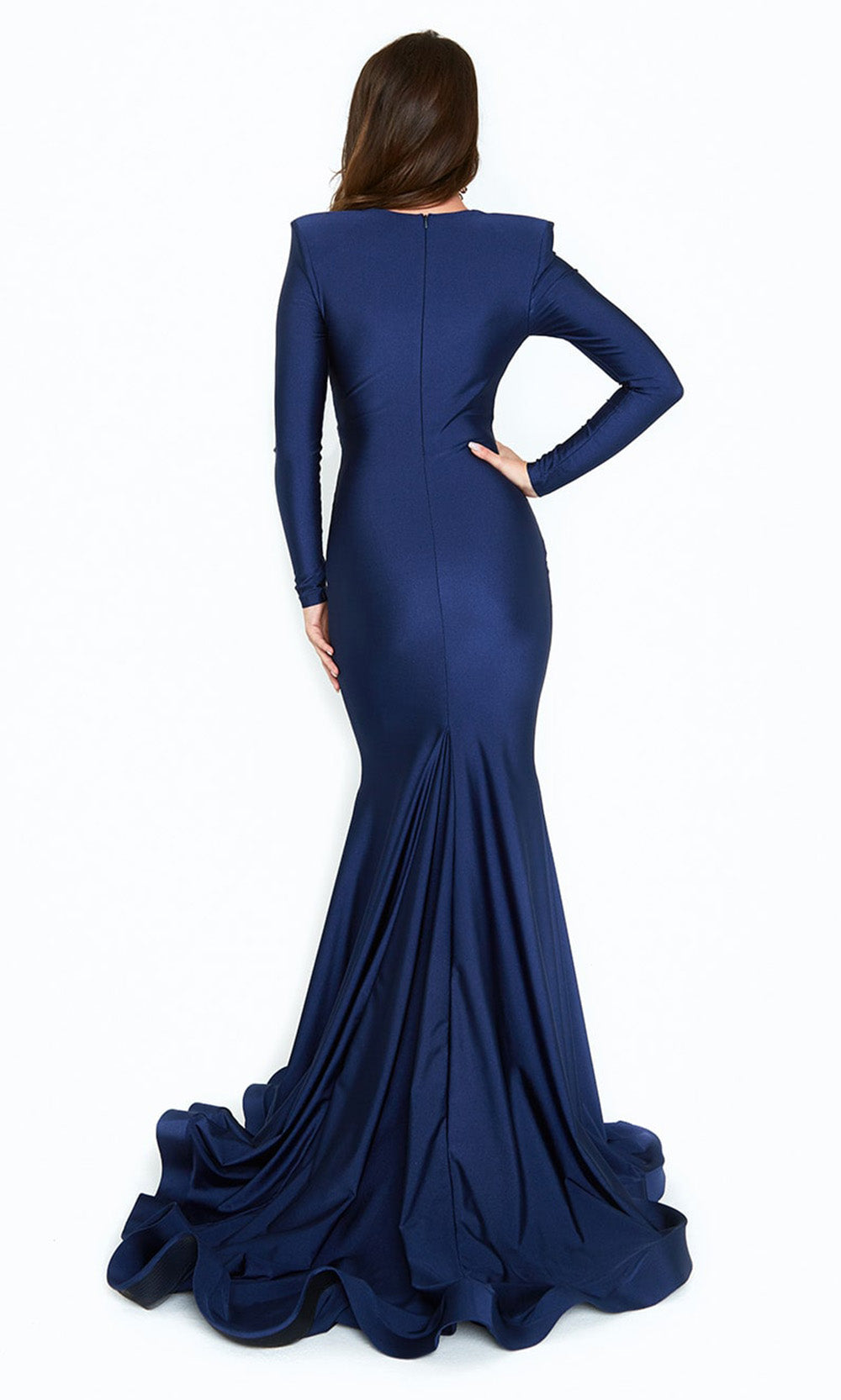 Atria - 6535H Plunging Formal Mermaid Gown In Black and Blue