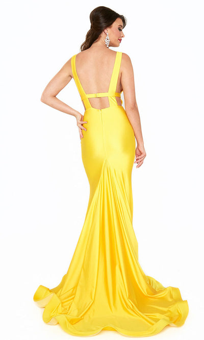 Atria - 6539H Plunging Underbust Trumpet Gown In Yellow