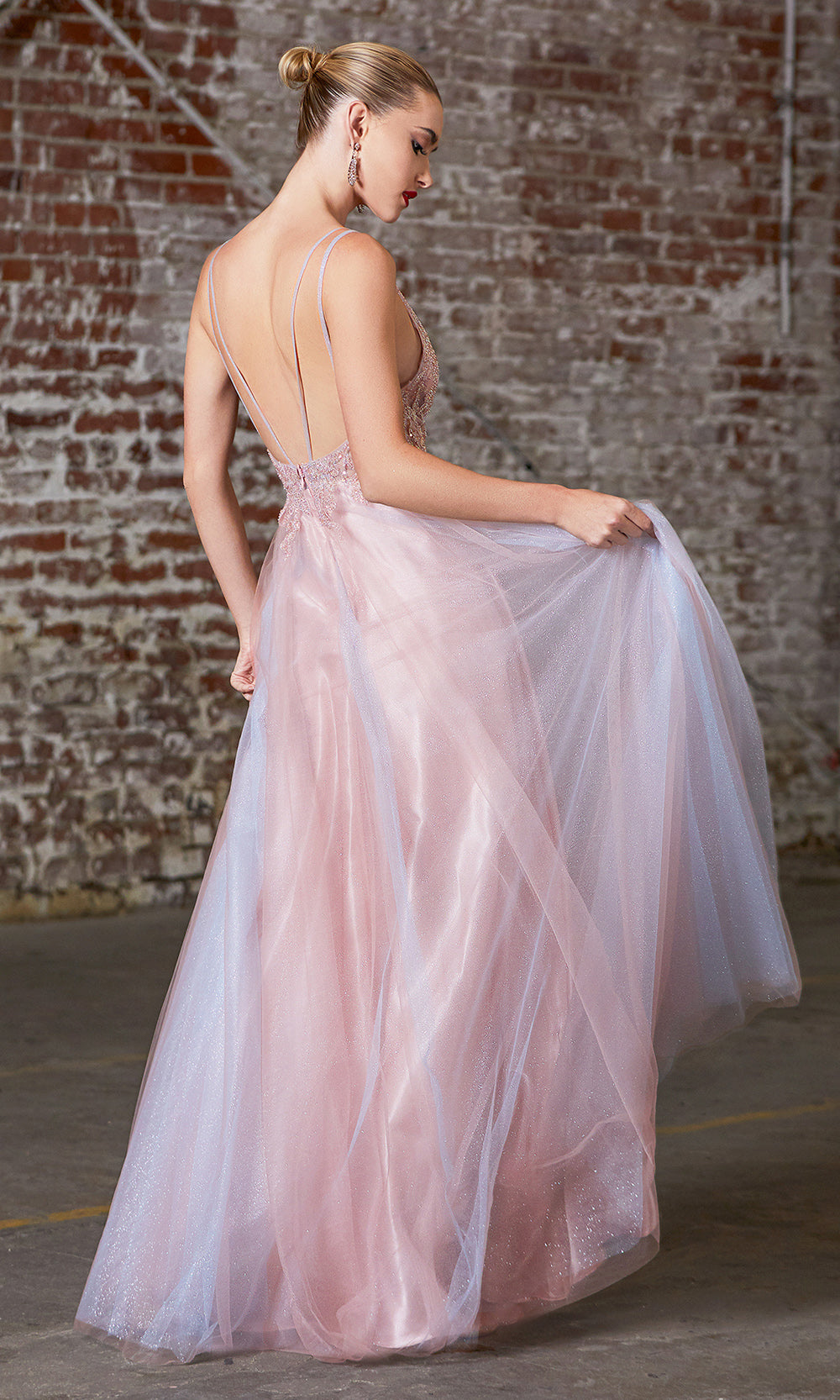 Cinderella Divine CD0164 long flowy tulle dress with beaded top