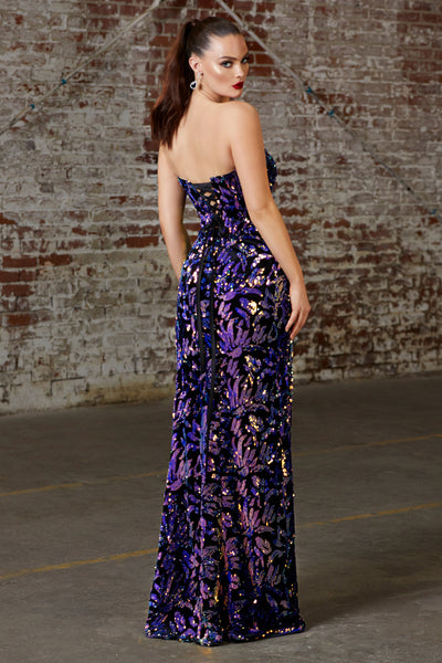 Cinderella Divine CD206 sequin purple high slit dress
