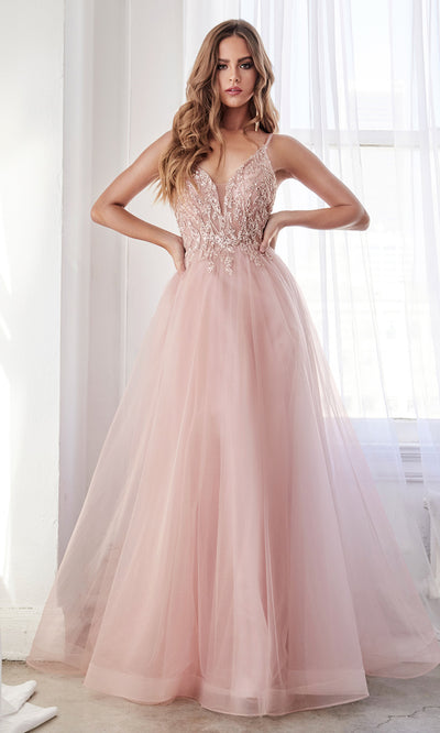 Cinderella Divine CD0154 blush pink v neck dress w straps & open back Perfect dark blue dress for prom bridesmaids formal wedding guest dress gala black tie event wedding engagement reception beaded indowestern gown Plus sizes avail