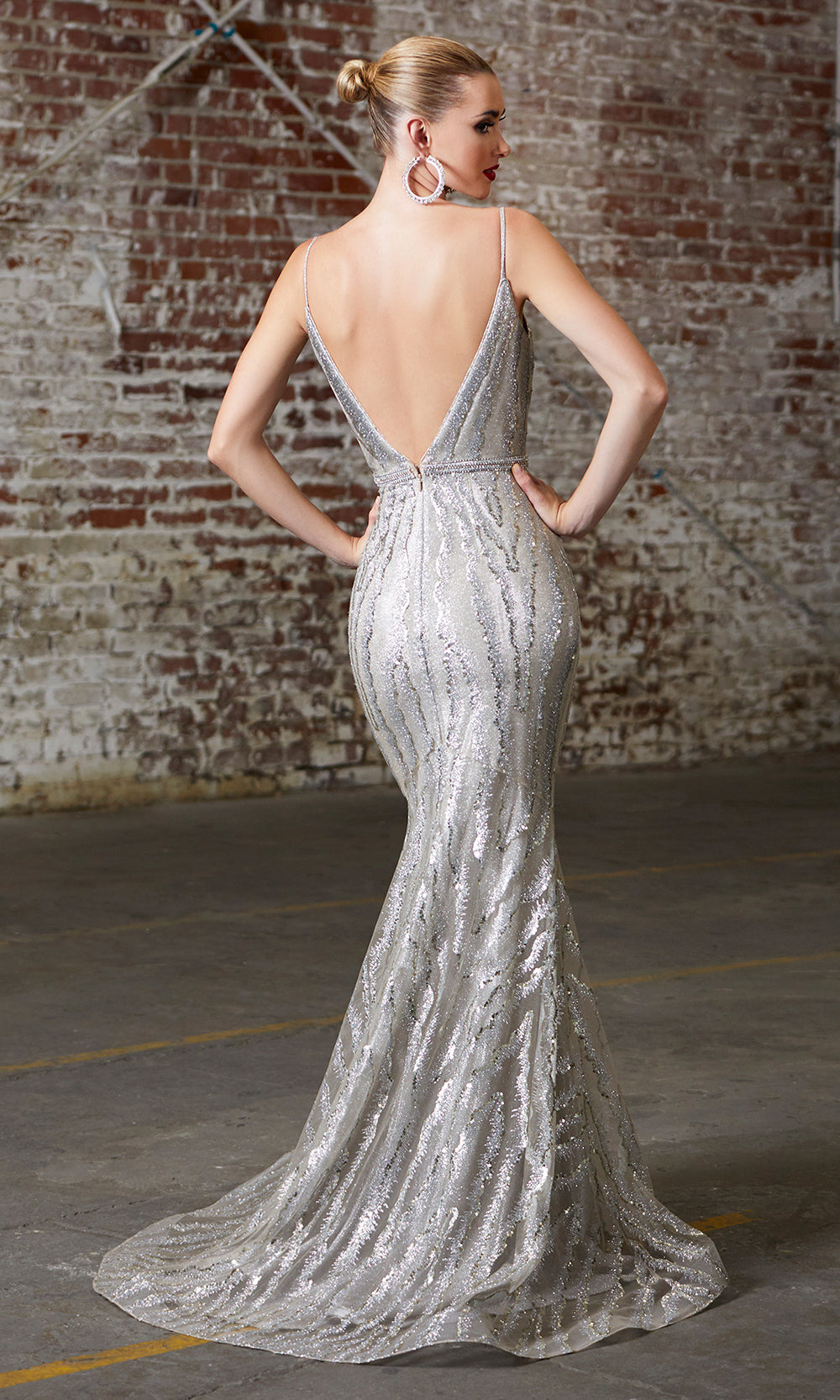 Cinderella Divine CW855 Long Chamagne Sequin Beaded Dress- back