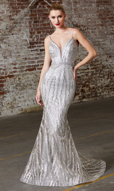 Cinderella Divine CW855 Long Chamagne Sequin Beaded Dress
