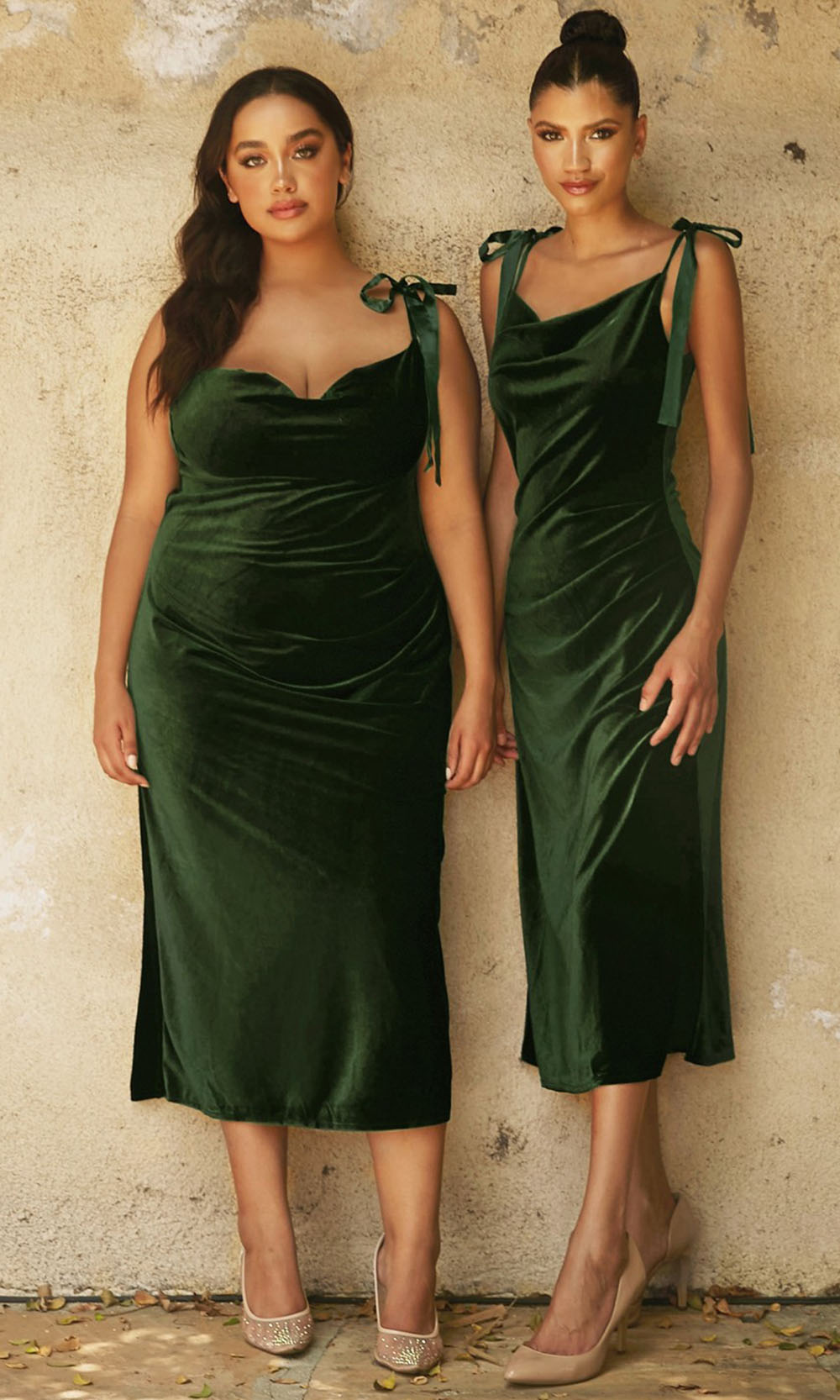 Ladivine - BD106 Cowl Neck Velvet Dress In Green