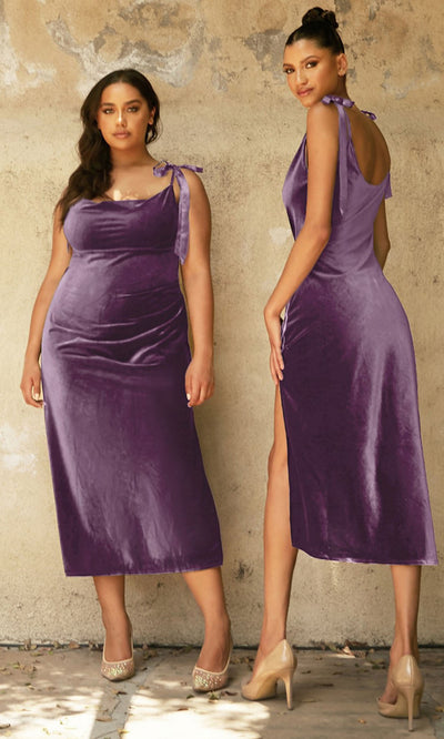 Ladivine - BD106 Cowl Neck Velvet Dress In Purple