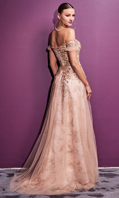 Cinderella Divine - C73 Off Shoulder Glitter A-Line Dress In Champagne and Gold