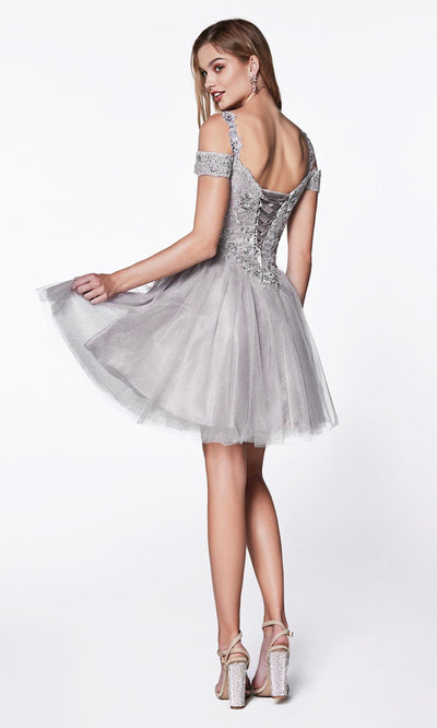 Cinderella Divine - CD0132 Glitter Tulle A-Line Dress In Silver & Graygrade 8 grad dresses, graduation dresses