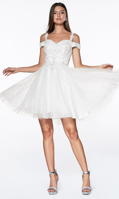Cinderella Divine - CD0132 Glitter Tulle A-Line Dress In White & Ivorygrade 8 grad dresses, graduation dresses