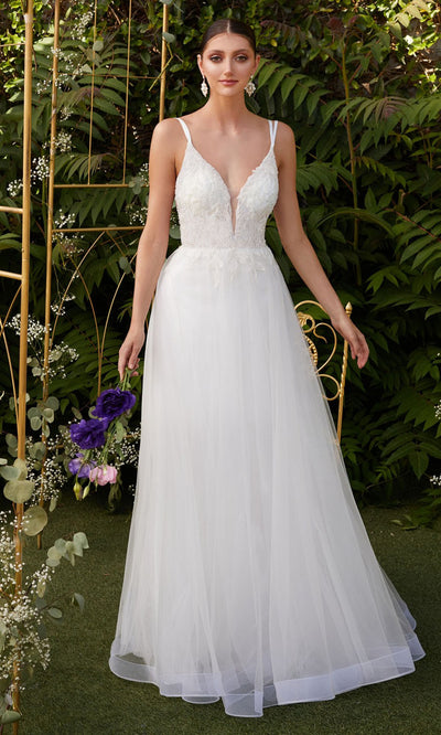 Ladivine - CD0154W Beaded Tulle Bridal Gown In White