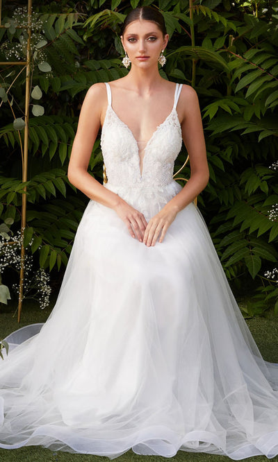 Ladivine - CD0154W Beaded Tulle Bridal Gown In White