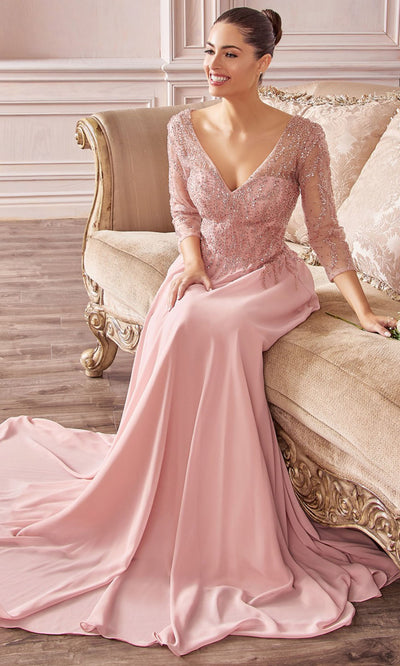 Cinderella Divine - CD0171 Sheer Jeweled Chiffon Gown In Pink