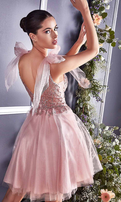 Cinderella Divine - CD0174 Bow Accented Beaded A-Line Dress In Pink
