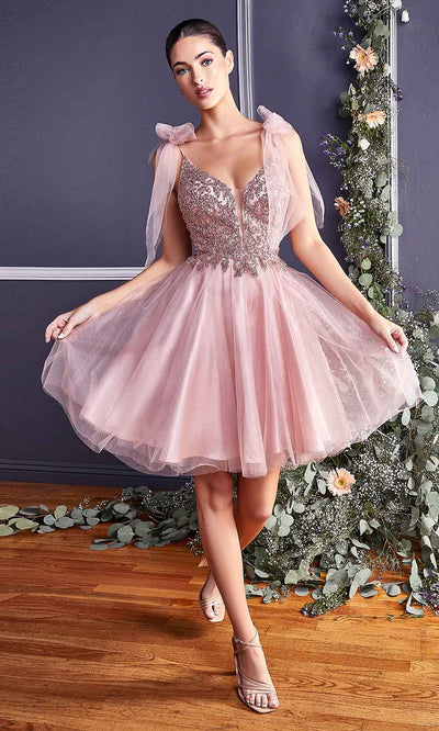 Ladivine - CD0174 Bow Accented Beaded A-Line Dress In Pinkgrade 8 grad dresses, graduation dresses