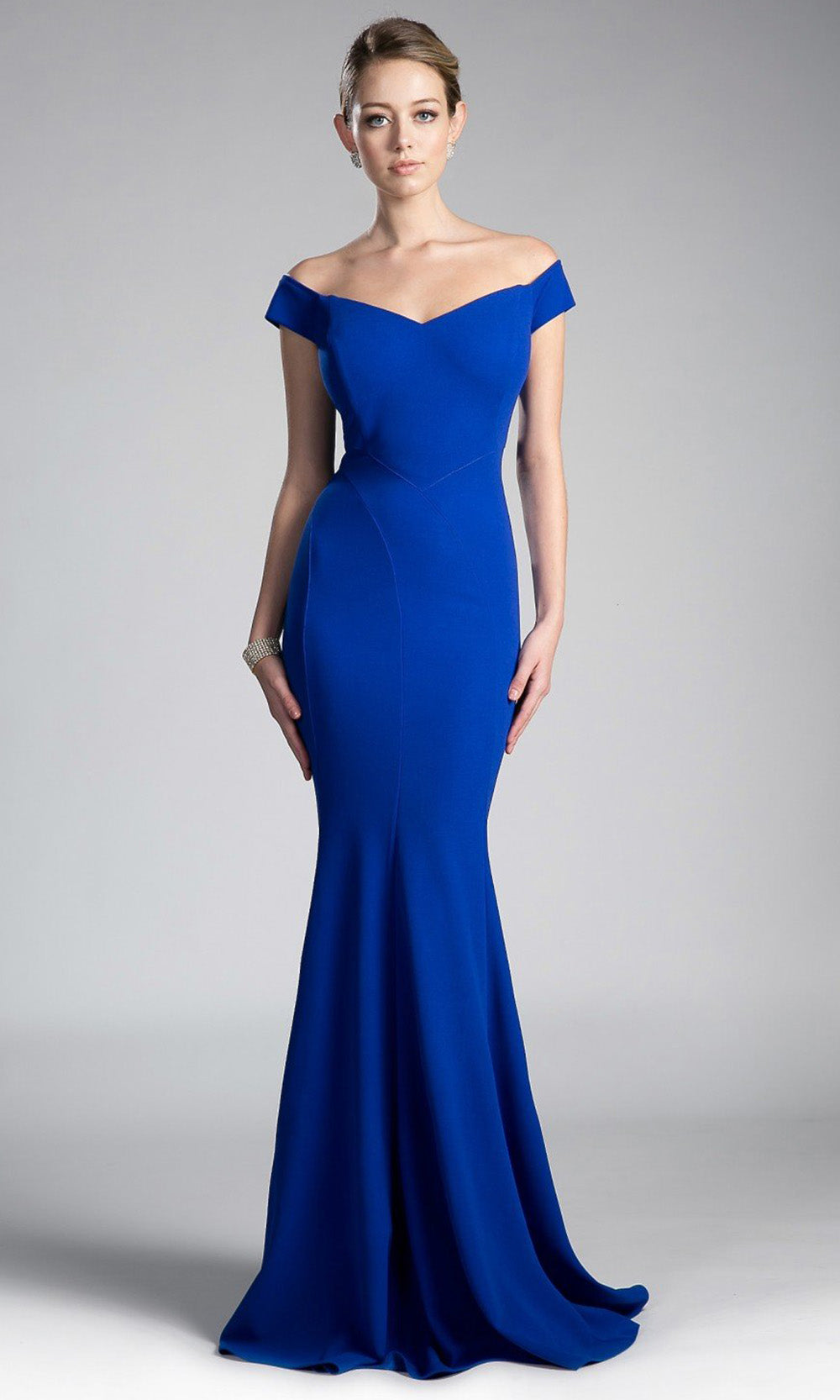 Cinderella Divine - CD711 Fitted Off Shoulder Mermaid Gown In Blue