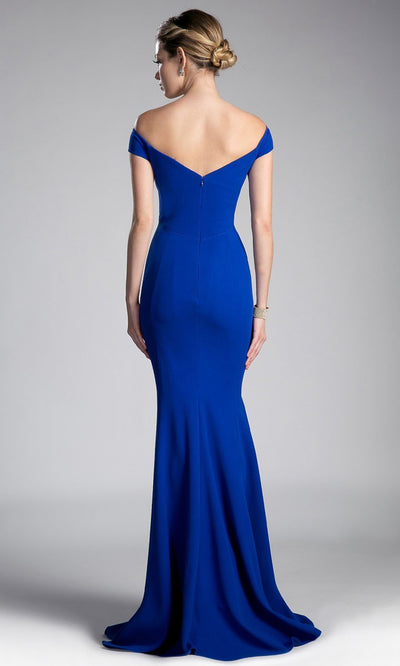 Cinderella Divine - CD711 Fitted Off Shoulder Mermaid Gown In Blue