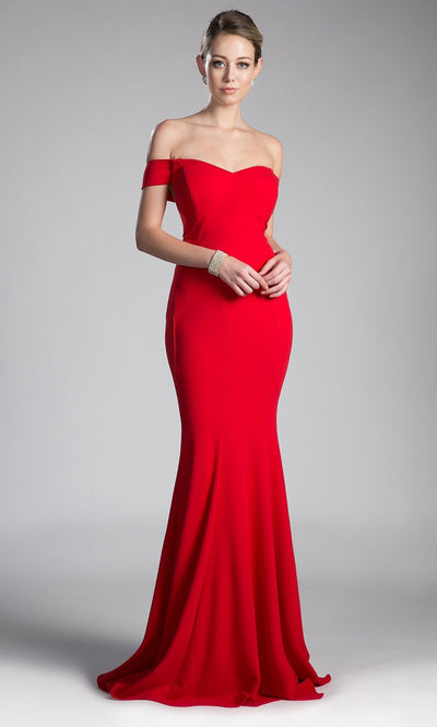 Cinderella Divine - CD711 Fitted Off Shoulder Mermaid Gown In Red