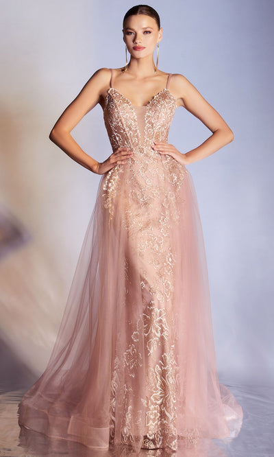 Cinderella Divine - CD953 Embellished Sheath Dress With Overskirt In Pink and Gold