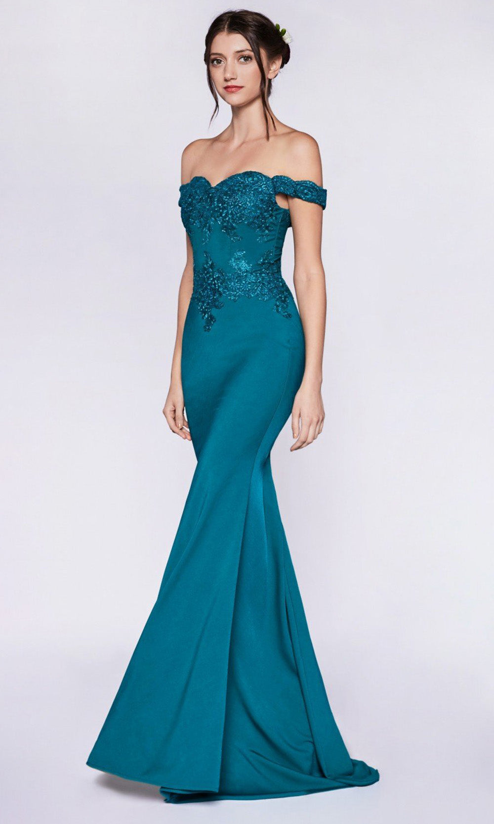 Ladivine - CF158 Off Shoulder Lace Mermaid Gown In Green