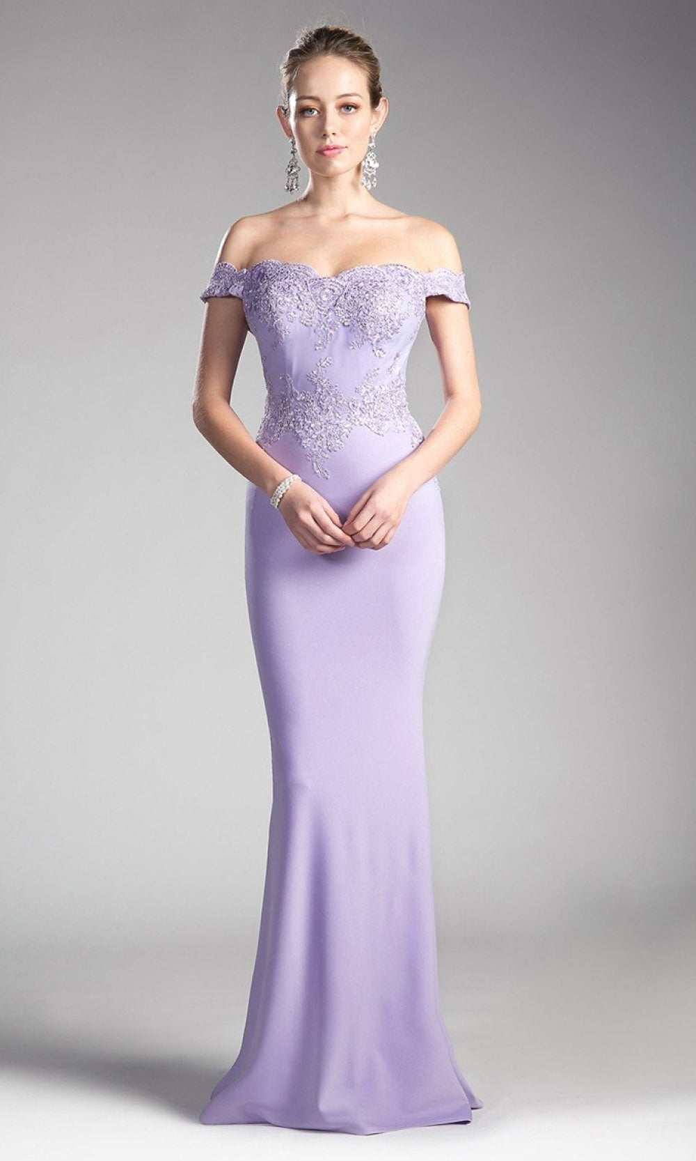 Cinderella Divine - CF158 Off Shoulder Lace Mermaid Gown In Purple