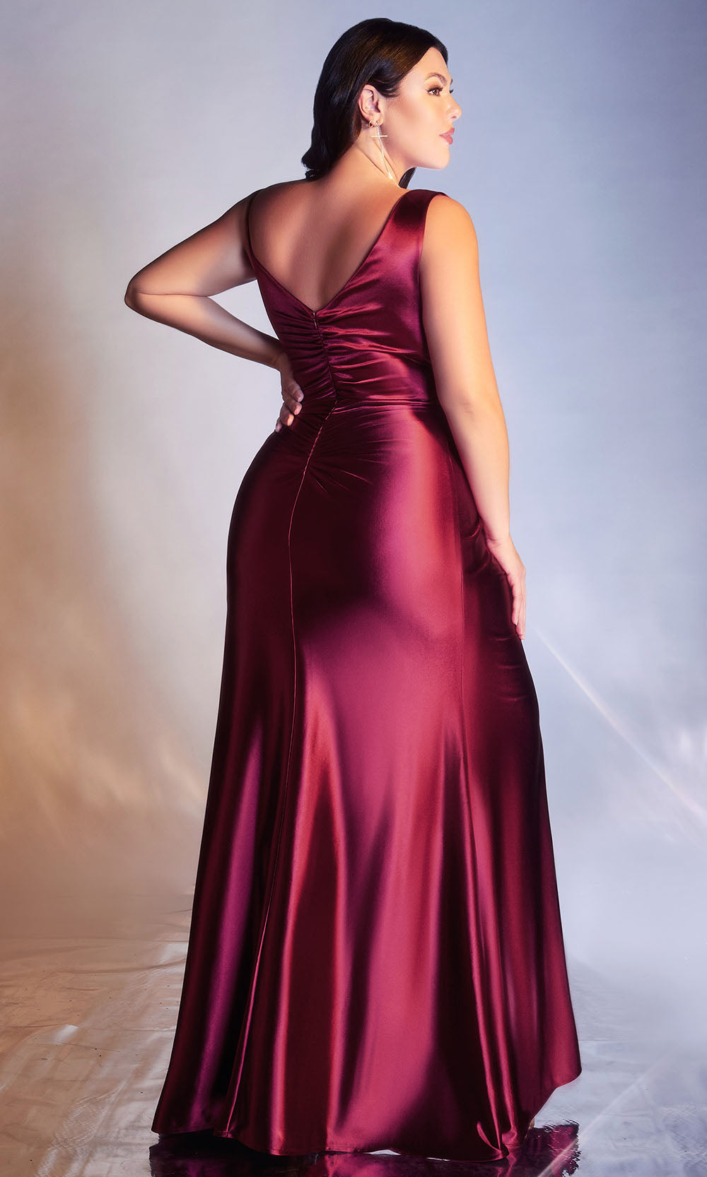 Cinderella Divine - CH193C Surplice Bodice High Slit Dress In Red