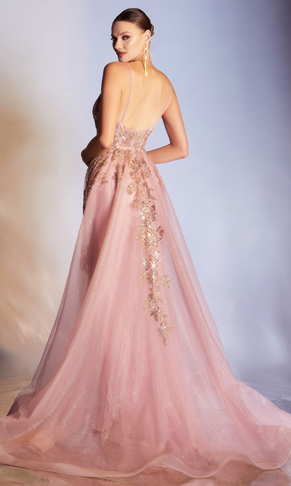 Cinderella Divine - CR857 Glittery And Dreamy Long Dress In Pink and Gold