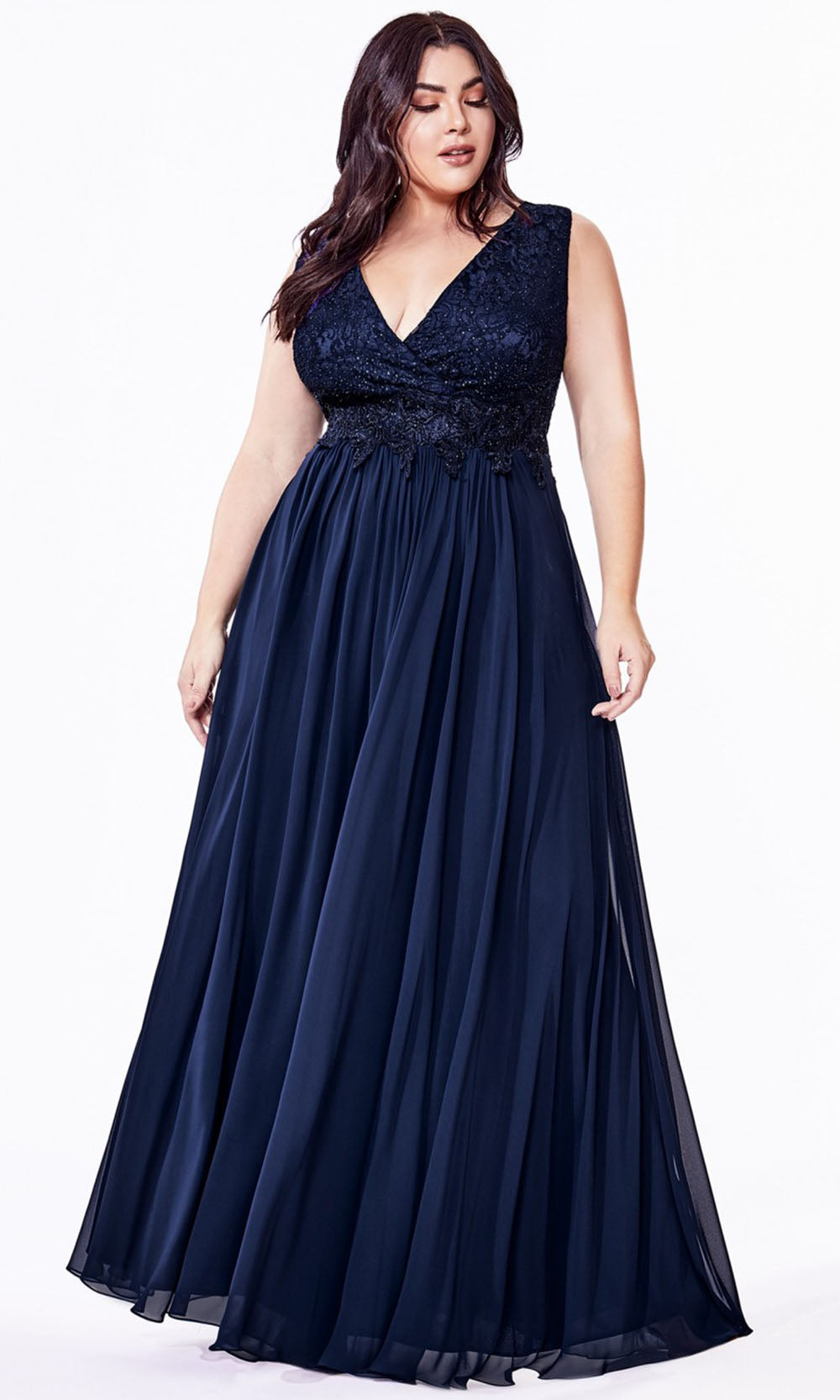 Cinderella Divine - S7201 Lace Bodice A-Line Gown In Blue