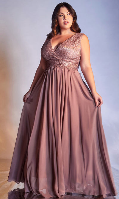 Cinderella Divine - S7201 Lace Bodice A-Line Gown In Mauve
