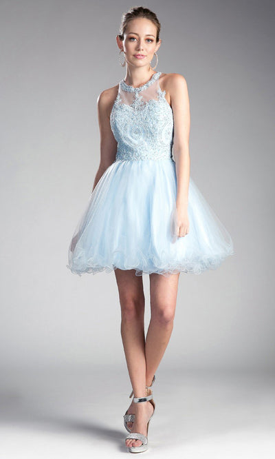 Cinderella Divine - UJ0119 Applique Strappy Back Dress In Bluegrade 8 grad dresses, graduation dresses