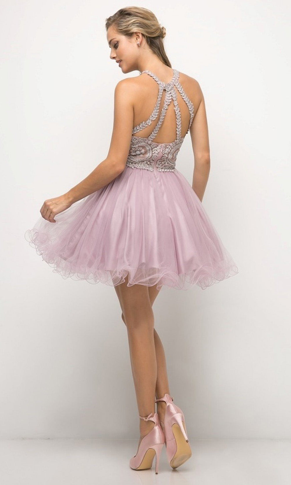 Cinderella Divine - UJ0119 Applique Strappy Back Dress In Mauvegrade 8 grad dresses, graduation dresses