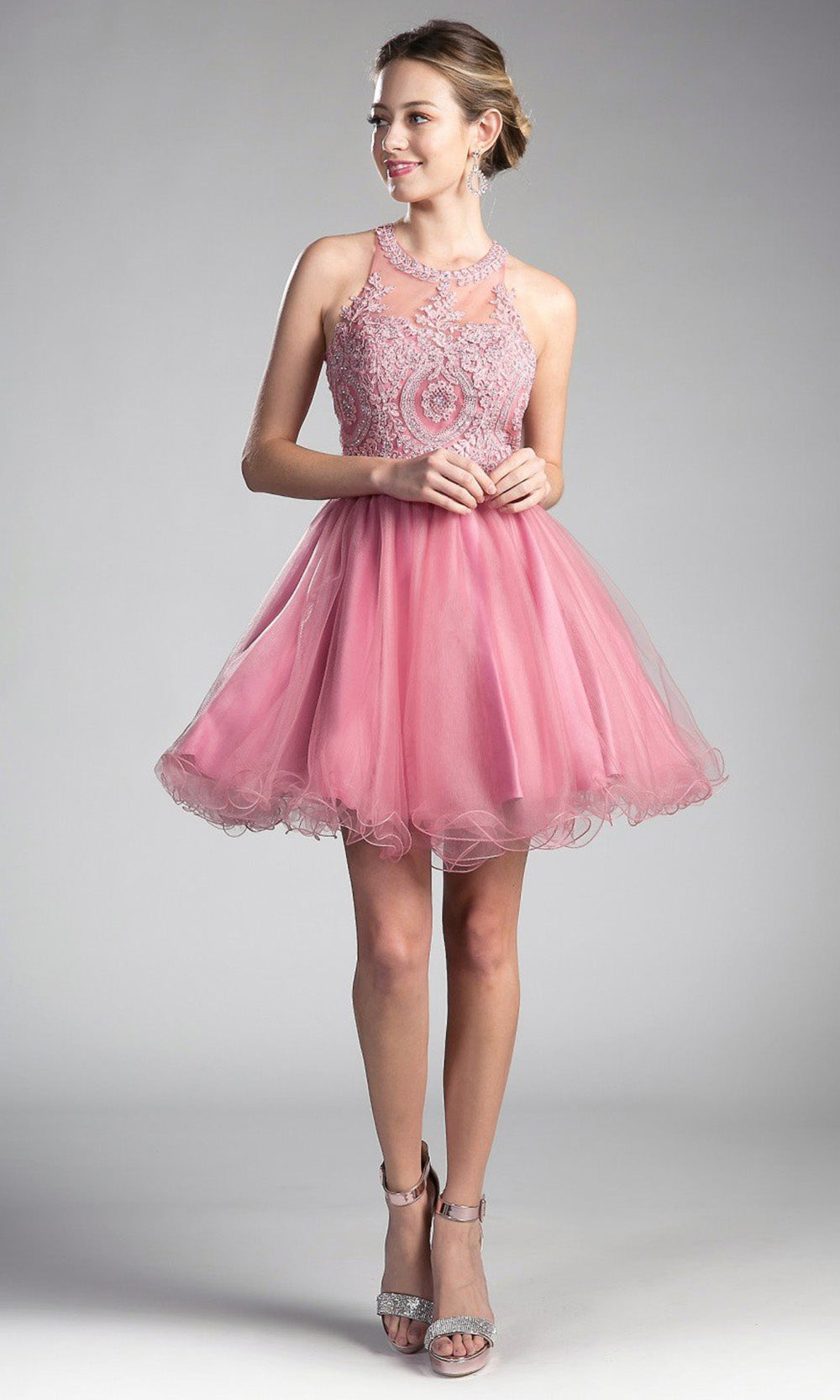 Cinderella Divine - UJ0119 Applique Strappy Back Dress In Pinkgrade 8 grad dresses, graduation dresses