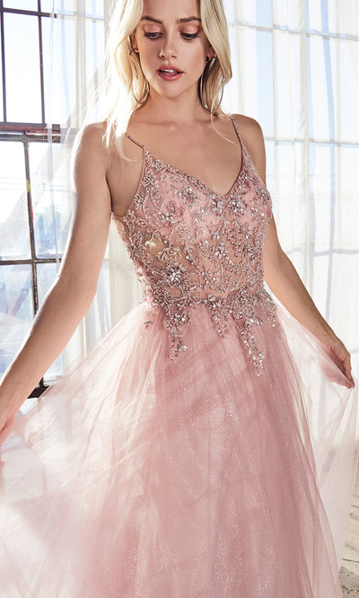 Cinderella Divine AM321 long blush pink flowy dress w/lace & strap. Light pink full length flowy evening dress is perfect for black tie event, prom, indowestern gown, wedding reception/engagement dress, formal wedding guest dress. Plus sizes avail-C.jpg
