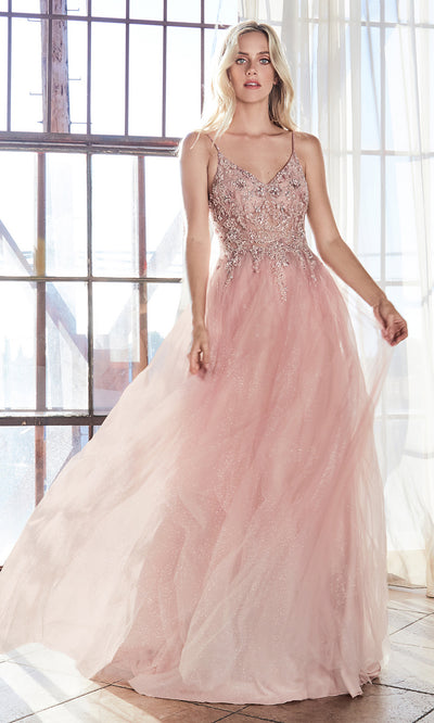 Cinderella Divine AM321 long blush pink flowy party dress w/lace & strap.Light pink full length flowy evening dress is perfect for black tie event, prom, indowestern gown, wedding reception/engagement dress, formal wedding guest dress.Plus sizes avail.jpg