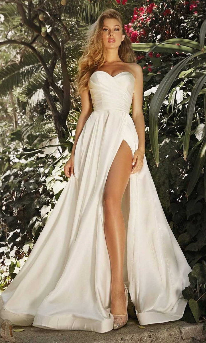 A-line Satin White Bridal Dress with Straight Strapless Neckline