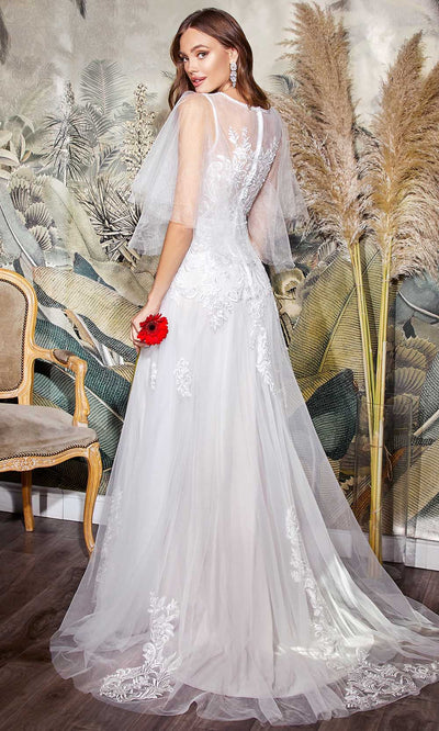 Cinderella Divine Bridals - CB070 Flutter Sleeve A-Line Bridal Dress In White