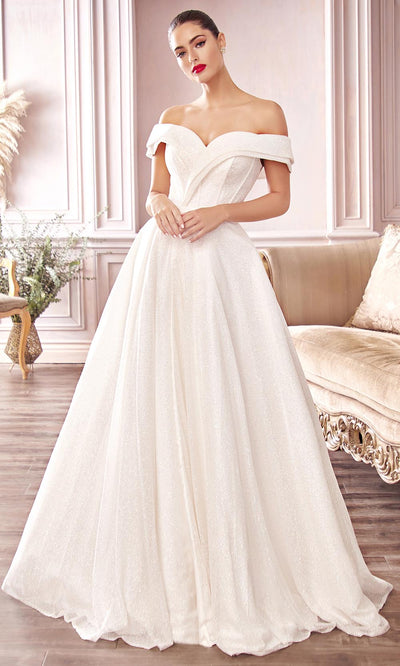Ladivine Bridals - CD214W Off Shoulder Glitter Bridal Gown In White