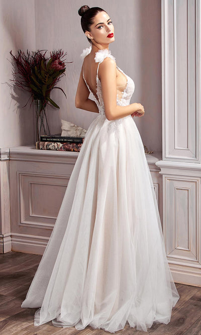 Cinderella Divine Bridals - CD215W Floral Embroidered Bridal Gown In White