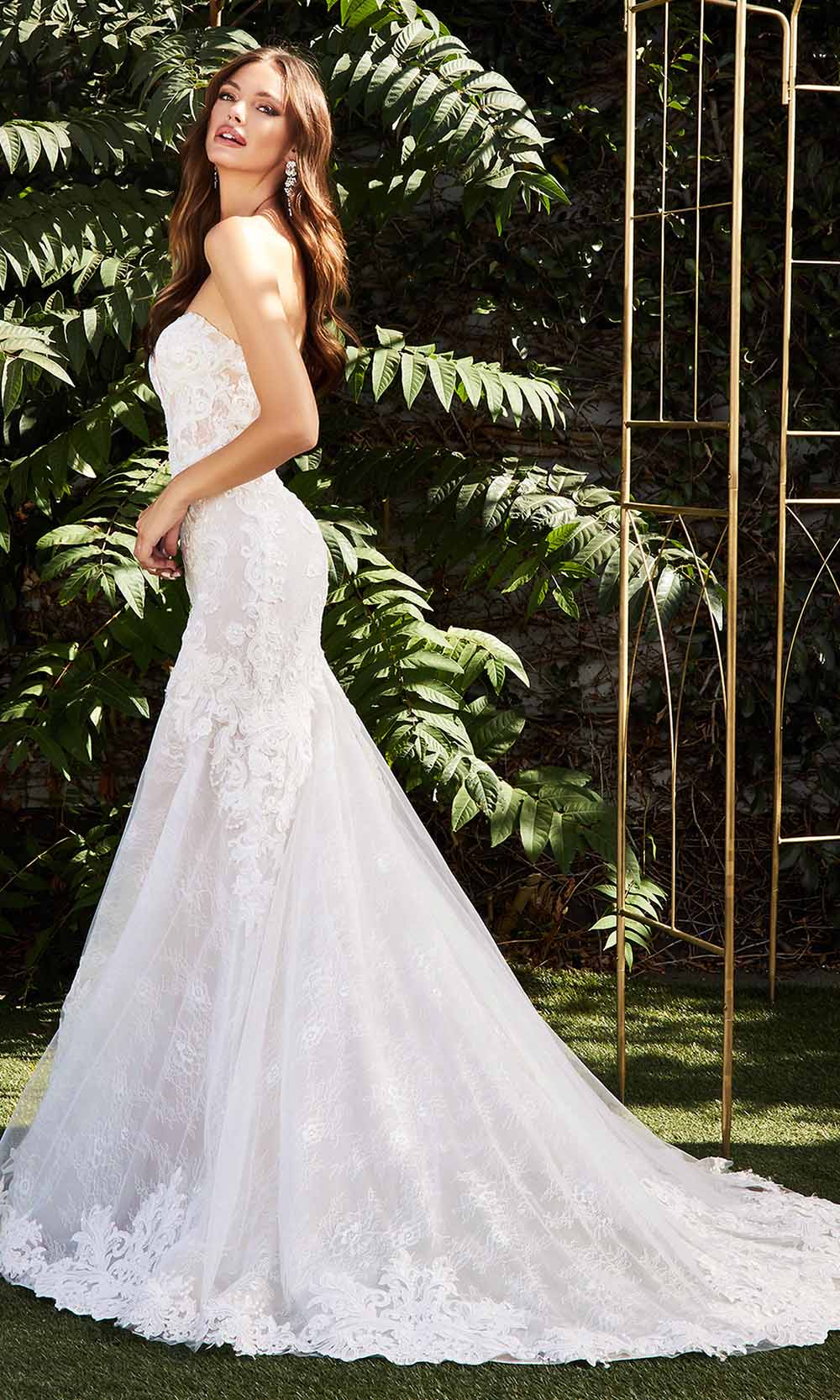 Cinderella Divine Bridals - CD928 Plunging Sweetheart Lace Bridal Gown In Ivory and White