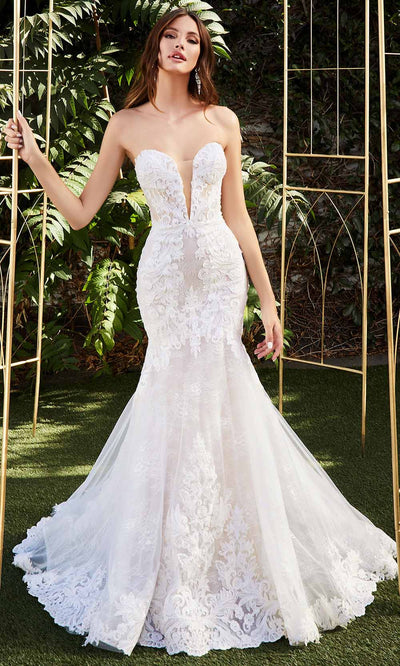 Ladivine Bridals - CD928 Plunging Sweetheart Lace Bridal Gown In Ivory and White