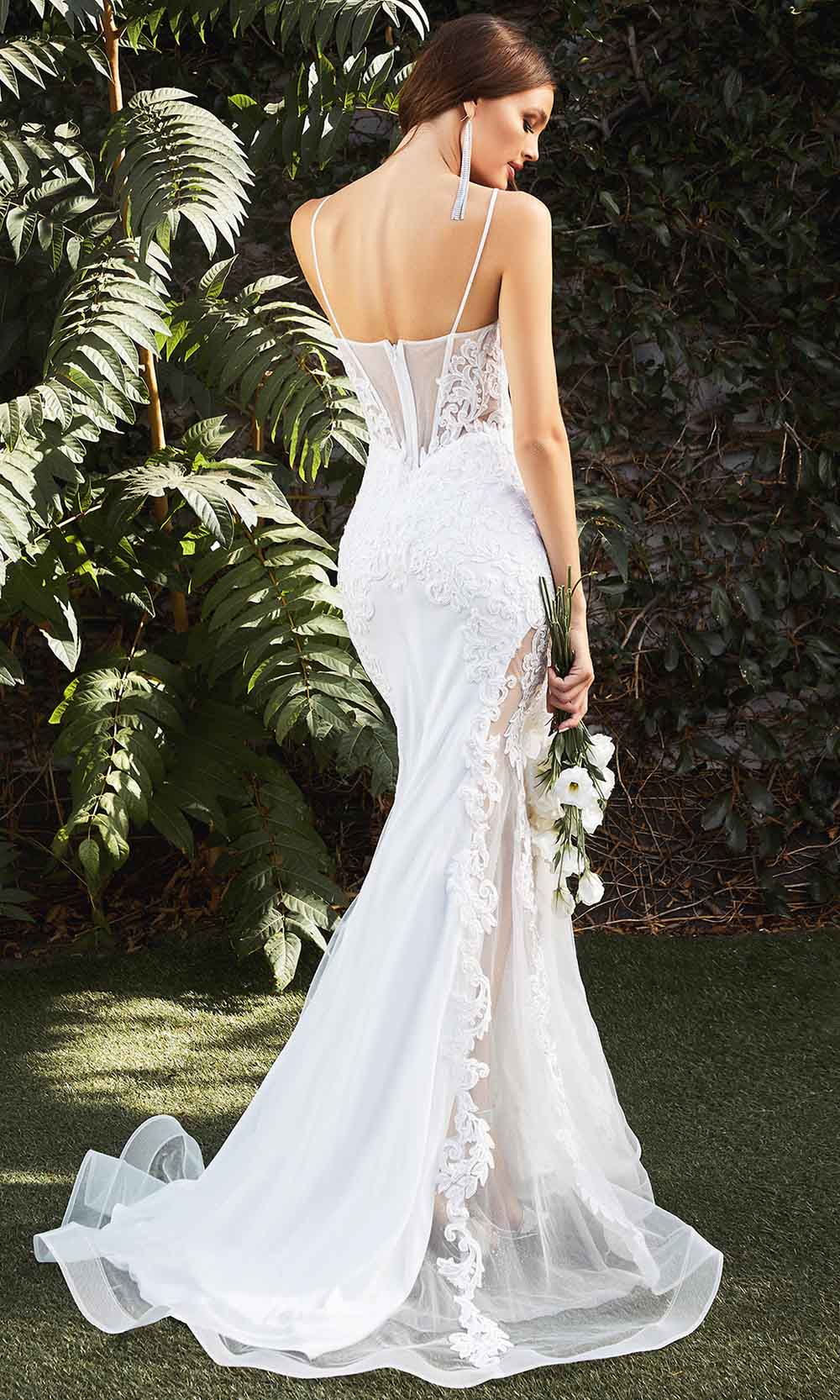 Ladivine Bridals - CD937W Lace Applique Mermaid Bridal Gown In White and Ivory