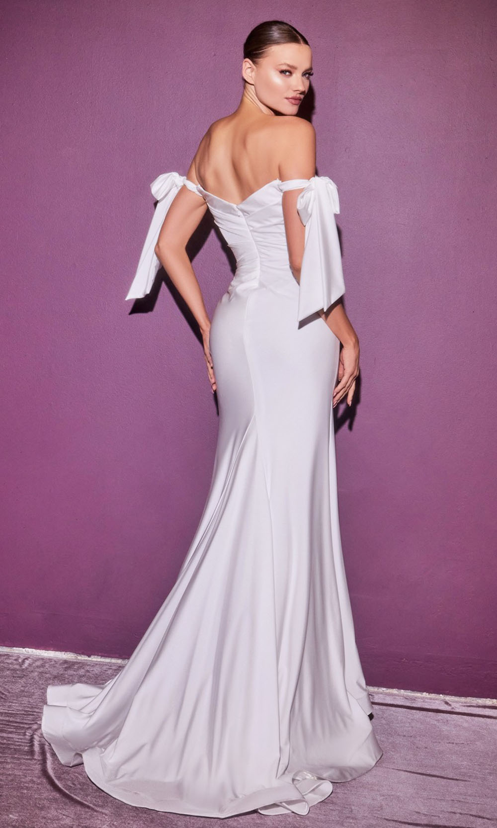 Cinderella Divine Bridals - CD944W Tie Strapped Sheath Gown In White