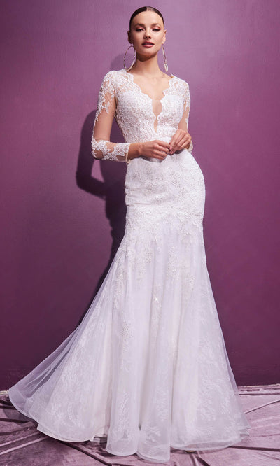 Cinderella Divine Bridals - CD951W Long Sleeve Sexy Bridal Dress In White