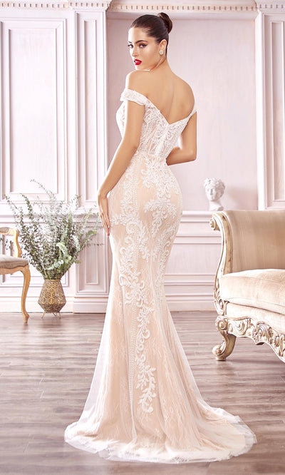 Cinderella Divine Bridals - CDS402 Off Shoulder Embellished Gown In White