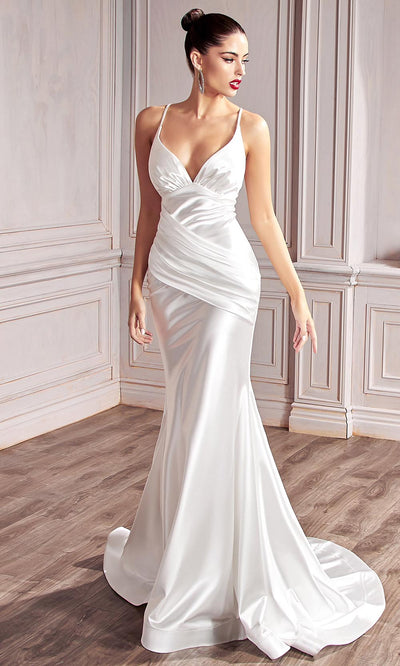 Cinderella Divine Bridals - CH236W Satin Sultry Trumpet Dress In White